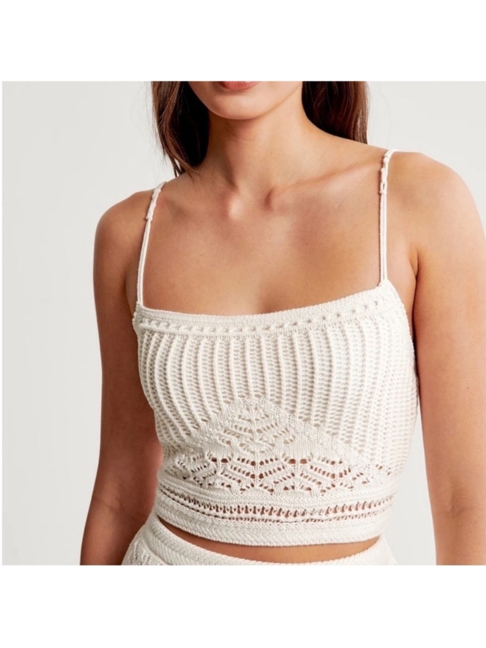 Abercrombie & Fitch A&F Crochet Knit Macrame Cropped Tank Top